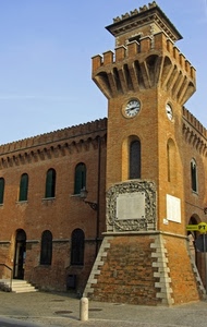 torre, merli, orologio, castello, finestre, palazzo, posta