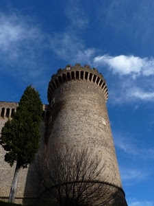 torre, nuvole, cielo, castello, albero, merli, pino, alberi