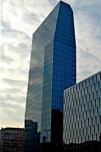 nuvole, grattacielo, cielo, finestre, vetrate, palazzo, vetro