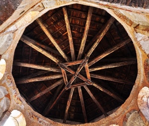 legno, cerchio, raggi, marrone, soffitto, travi, croce, quadrato, interno