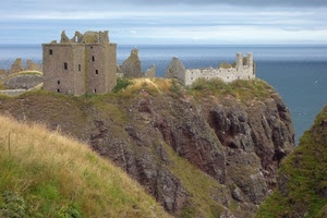 castello, mare, ruderi, rocce, erba, rupe, nuvole, verde, roccia, finestre, torre, scogliera