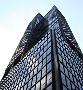 grattacielo, finestre, cielo, vetri, nuvole, riflessi, acciaio