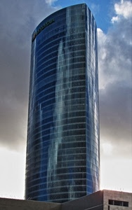 grattacielo, nuvole, riflessi, cielo, vetro, finestre, torre, riflesso, vetri, vetrate, azzurro