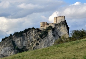 castello, rocca, prato, roccia, nuvole, alberi, verde, torre