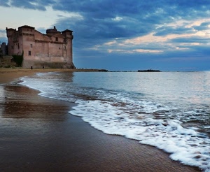 mare, castello, spiaggia, nuvole, schiuma, cielo, acqua, sabbia