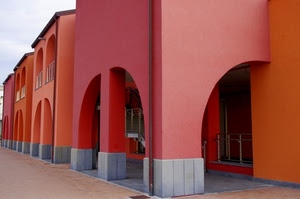 archi, rosso, arancione, portici, arancio, porticato, portico, finestre, palazzi
