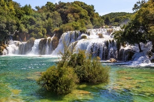 acqua, alberi, cascata, cascate, fiume, verde, rocce, lago, cespuglio, salto, schiuma