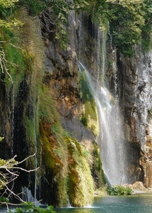 acqua, cascata, verde, rami, piante, fiume, torrente, erba, rocce, roccia, lago, zampilli, spruzzi, muschio