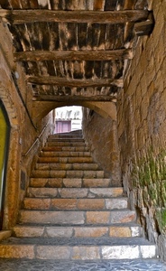 scala, legno, travi, pietre, gradini, muro, scale, vicolo, arco, pietra