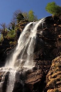 acqua, cascata, alberi, rocce, roccia, cielo, piante