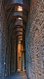 archi, colonna, vicolo, mattoni, muro, luce