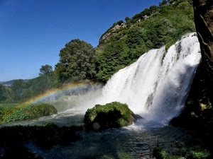 arcobaleno, cascata, alberi, acqua, verde, cielo, fiume, piante