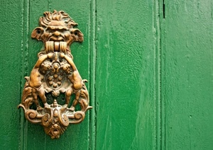 verde, batacchio, ottone, porta, battiporta, oro, metallo, antico