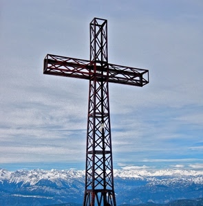 croce, montagne, neve, cielo, ferro, metallo, panorama