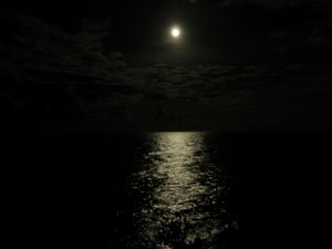 mare, luna, riflesso, notturno, notte, acqua, nuvole, nero, onde, cielo, luce
