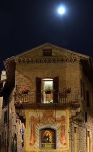luna, balcone, casa, madonna, notte, finestra, notturno