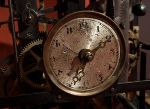 orologio, lancette, numeri, ingranaggi, antico, meccanismo, vecchio, tempo, metallo, ruote, ombre, denti, ruggine