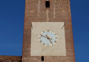 torre, orologio, lancette, numeri, ore, cielo, azzurro, finestre