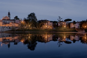 riflesso, acqua, luci, alberi, fiume, chiesa, campanile, lago, riflessi, case