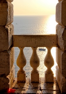 mare, barca, balcone, sole, affaccio, tre, pietra, colonne, riflesso