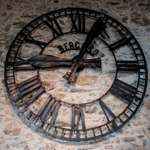 orologio, lancette, numeri, muro, ferro, ore, romani