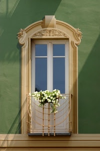 fiori, finestra, balcone, verde, vaso, ringhiera, liberty, vetro, bianco
