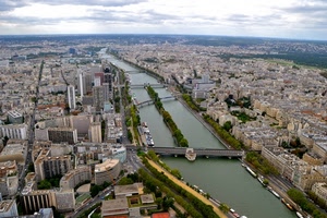 fiume, panorama, città, ponti, palazzi, acqua, case