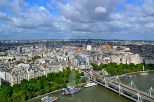 ponte, panorama, fiume, nuvole, città, barche, alberi