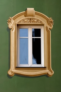 finestra, vetri, riflesso, verde, cornice, vetro, liberty