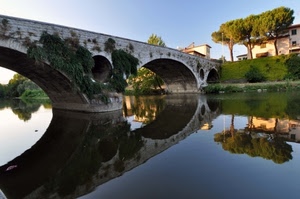 ponte, fiume, alberi, riflessi, archi, riflesso, acqua, piante
