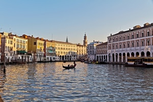 canale, gondola, venezia, palazzi, campanile, acqua
