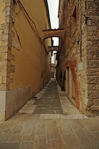 vicolo, archi, strada, mattoni, muri, prospettiva, scorcio