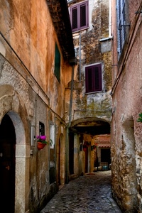 vicolo, finestre, arco, fiori, porta, via, porte, vasi, case, vaso