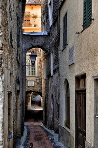 vicolo, lampione, finestre, porte, archi, arco, porta