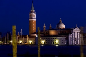 venezia, campanile, chiesa, notturno, cupola, luci, blu, cupole