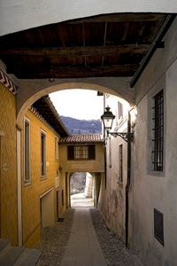 vicolo, lampione, finestre, arco, finestra, strada, soffitto