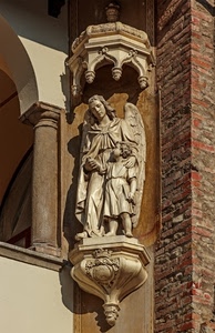 angelo, colonna, statua, ali, mattoni, bambino, statue, chiesa