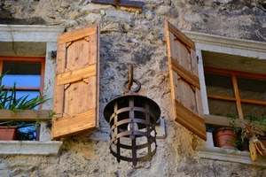 finestre, lampione, legno, ante, persiane, vasi, scuri, lanterna, luce, ferro
