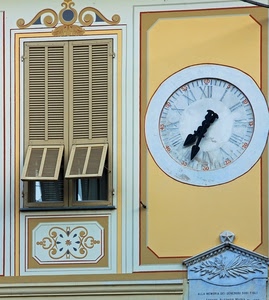 orologio, finestra, persiane, lancette, numeri, ore, finestre