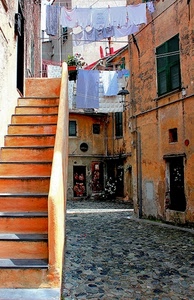 panni, vicolo, gradini, scala, finestre, scale, bucato, scalinata, lampione