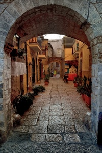 arco, vicolo, piante, strada, balconi, vasi, pietre, archi, fiori