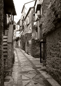 vicolo, scale, scala, case, bianconero, pietre, strada, gradini, borgo, pavimento, prospettiva