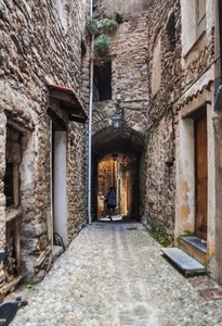 vicolo, arco, porte, gradini, finestre, strada, persone, portone, scalini, pietra, pietre, palazzi, tettoia