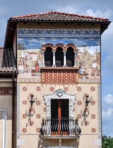 balcone, finestra, colonne, finestre, trifora, casa, decorazioni, palazzo, dipinto, affresco