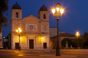 chiesa, lampioni, piazza, campanili, luci, notturno, notte, sera, campanile