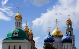 cupole, croci, oro, nuvole, croce, chiese, verde, blu, cielo, cupola, chiesa