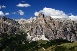 montagne, nuvole, cielo, alberi, rocce, verde, panorama, vette, neve