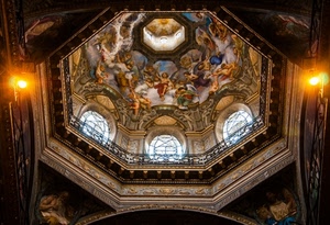 cupola, finestre, affreschi, luci, chiesa, interno, affresco, dipinto