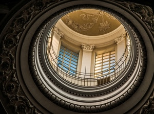 ringhiera, finestre, cupola, cerchi, cerchio, bassorilievi, soffitto, interno, architettura