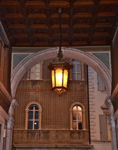 lampione, arco, finestre, luce, soffitto, palazzo
